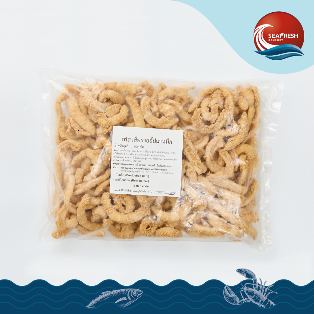 เนื้อหมึกชุบเกล็ดขนมปังแช่แข็ง (เฟรนฟราย) Frozen Breaded French Fries Squid 1 KG