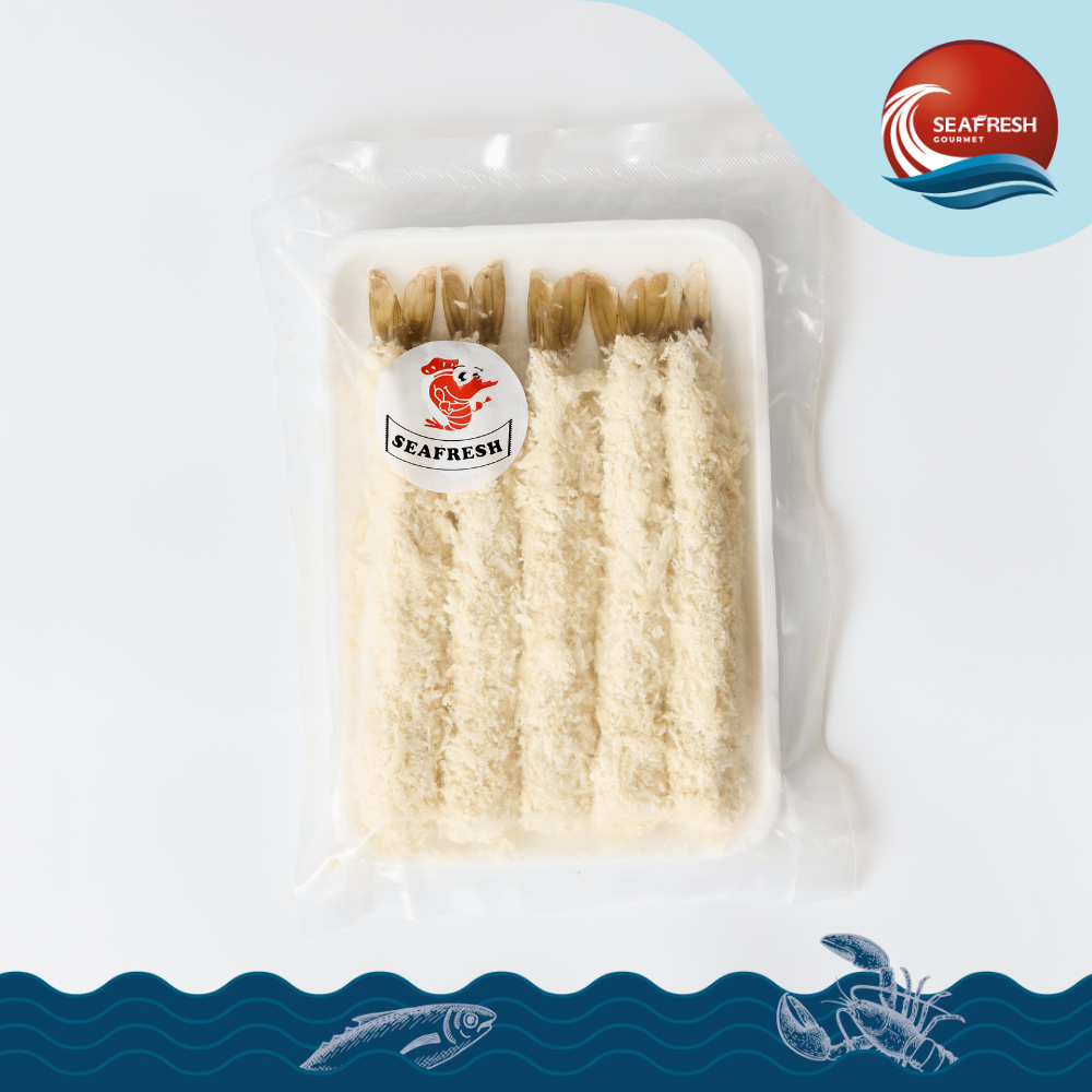 กุ้งชุบเกล็ดขนมปังแช่แข็ง (ตอปิโดจับโบ้) Frozen Breaded Torpedo Jumbo Shrimp 20 G/5 PCS