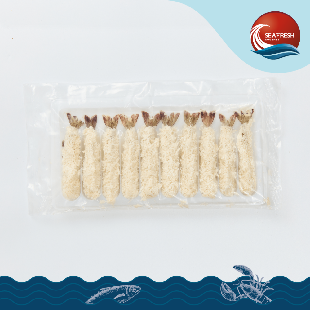 กุ้งชุบเกล็ดขนมปังแช่แข็ง (ตอปิโดมินิ) Frozen Breaded Torpedo mini Shrimp 10 PCS